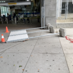 The wind was strong enough to knock down signs with cement booties to anchor them.