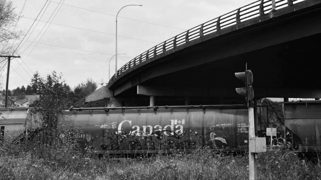 Train passing near Braid St. Station, New Westminster