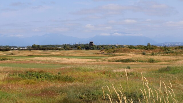 Colours and textures of nearby golf course and fields, with Boundary Bay Airport tower in the distance Colours and textures of nearby golf course and fields, with Boundary Bay Airport tower in the distance
