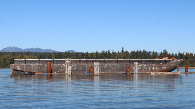 An empty barge on the Fraser River, named Barkley Sound An empty barge on the Fraser River, named Barkley Sound
