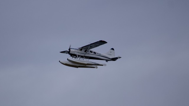 Seaplane against a dull and cloudy sky