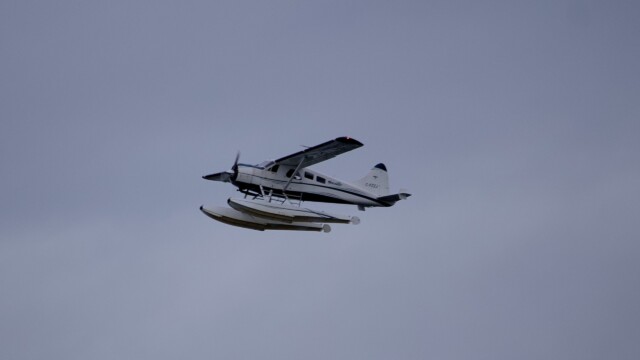 Seaplane against a dull and cloudy sky