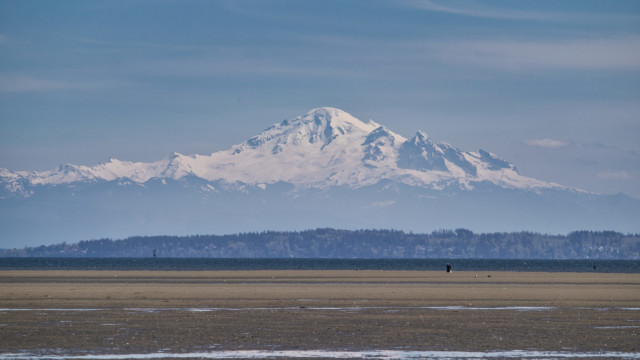 Mt. Baker, with the low tide of Boundary Bay in the foreground