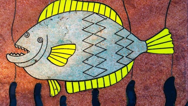 Fish mosaic at Sapperton Landing, with some post-processing.