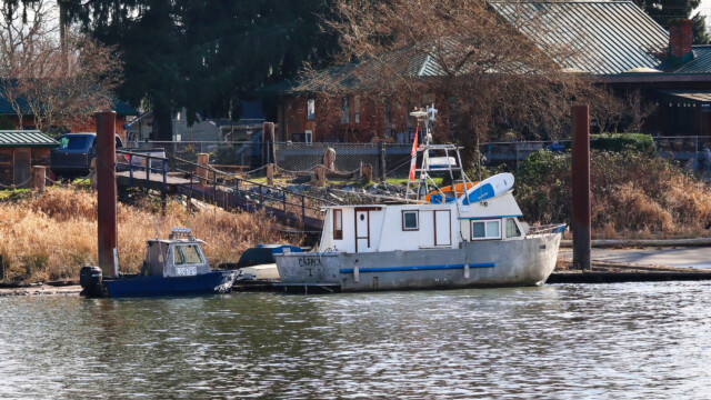 A big boat and a baby boat